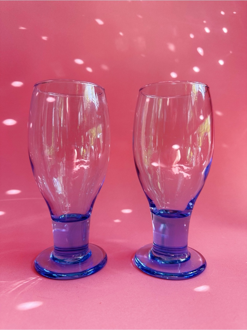 Blue Chunky Stemmed Libbey Goblet Glasses - Set of 2